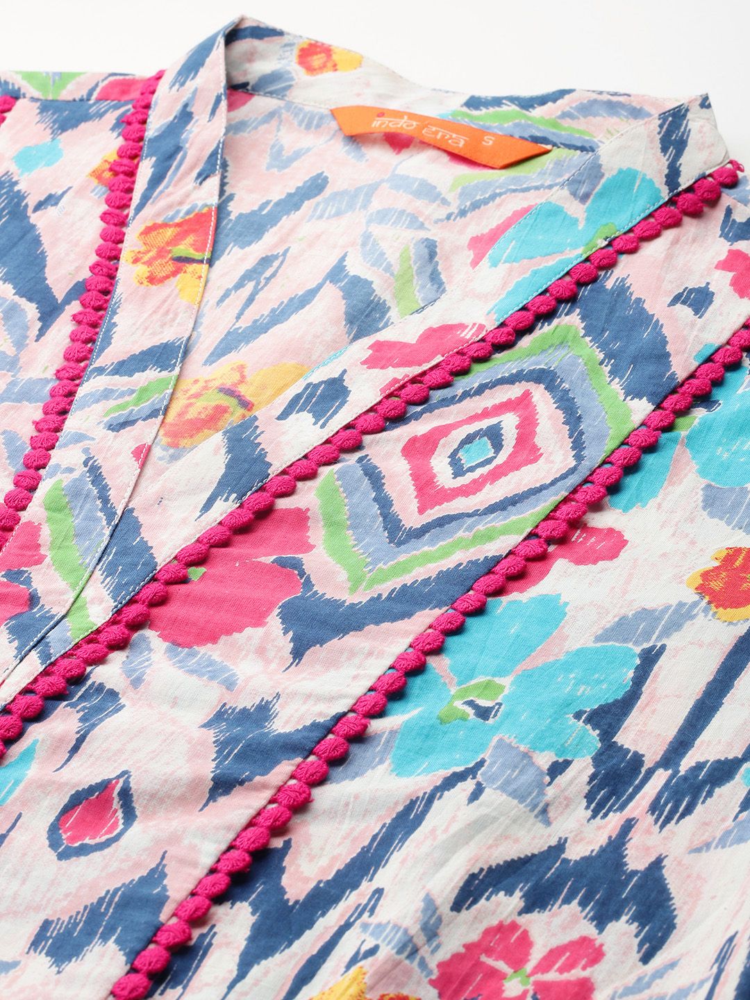 Indo Era Women Printed Panelled Pure Cotton Kurta with Trousers