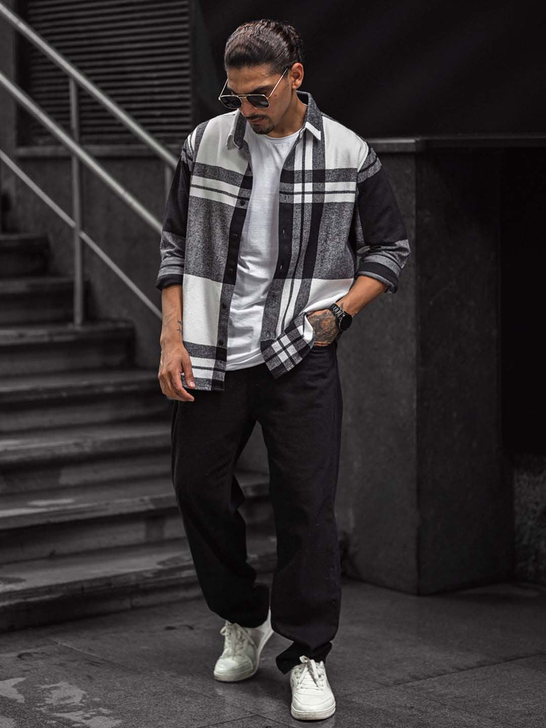 Powerlook Men Spread Collar Tartan Checked Cotton Casual Shirt