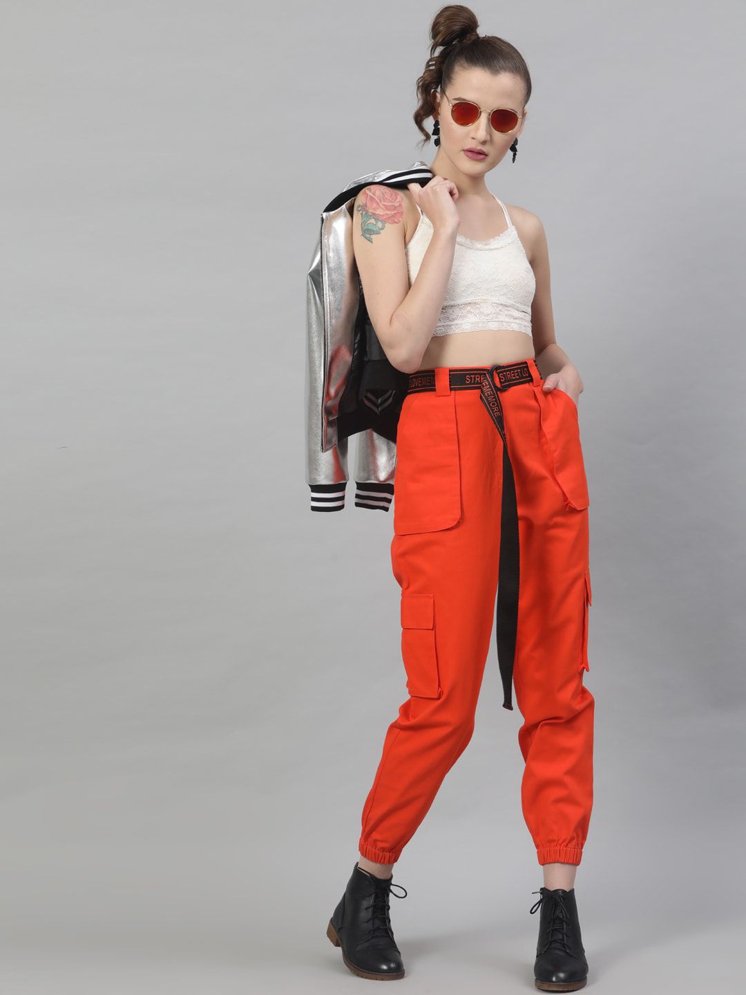 STREET 9 Women Orange Regular Fit Solid Cargos