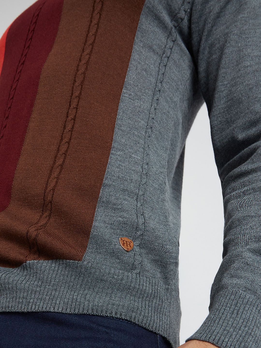 Raymond Men Maroon & Brown Striped Pullover
