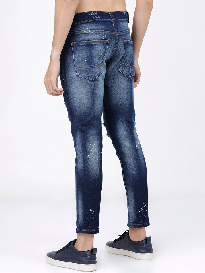 HIGHLANDER Men Blue Tapered Fit Mildly Distressed Heavy Fade Jeans