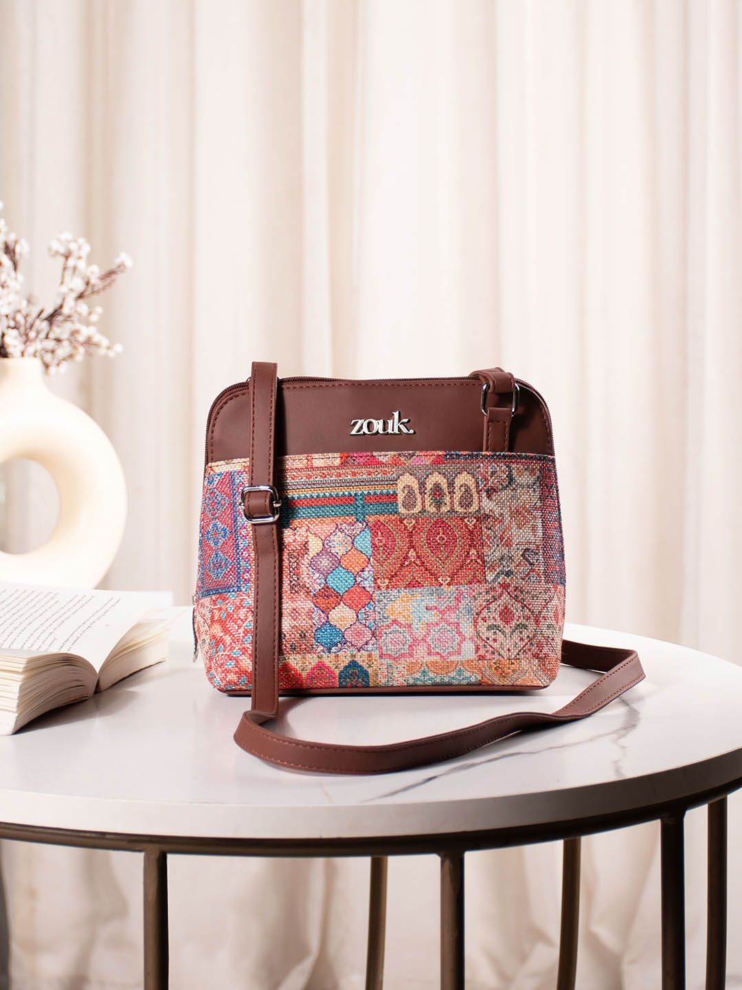 ZOUK Ethnic Motifs Printed Structured Sling Bag
