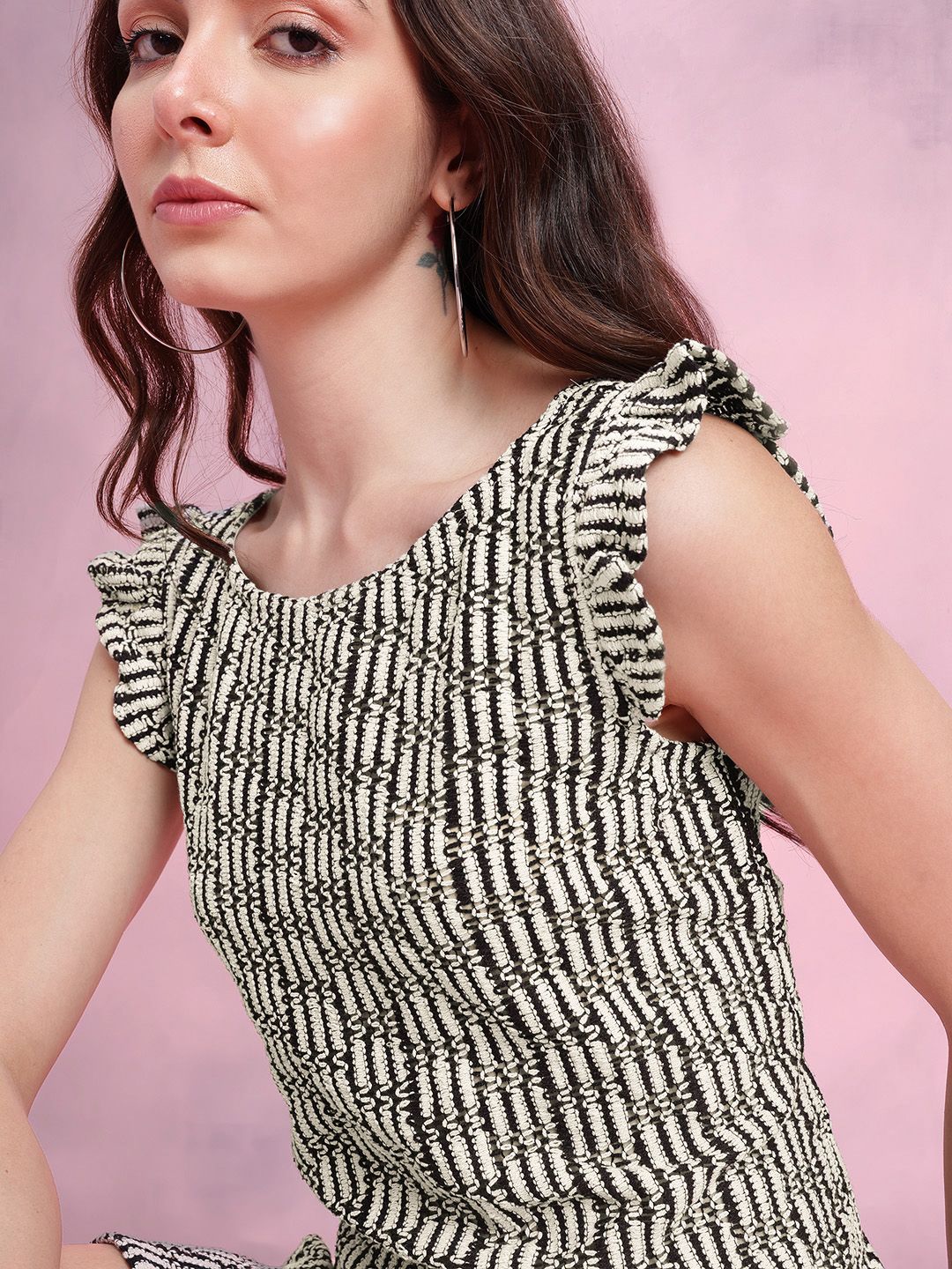 DressBerry Flutter Sleeve Ruffled Crochet Shift Mini Dress