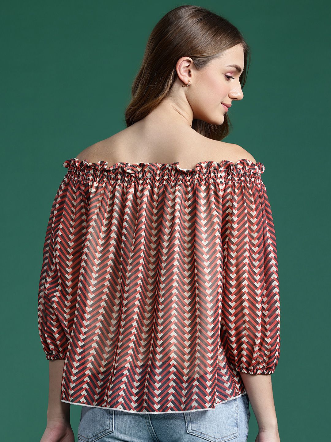 DressBerry Chevron Print Off-Shoulder Bardot Top