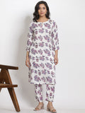 W Women Floral Printed Regular Gotta Patti Round Neck Straight Kurta With Trouser