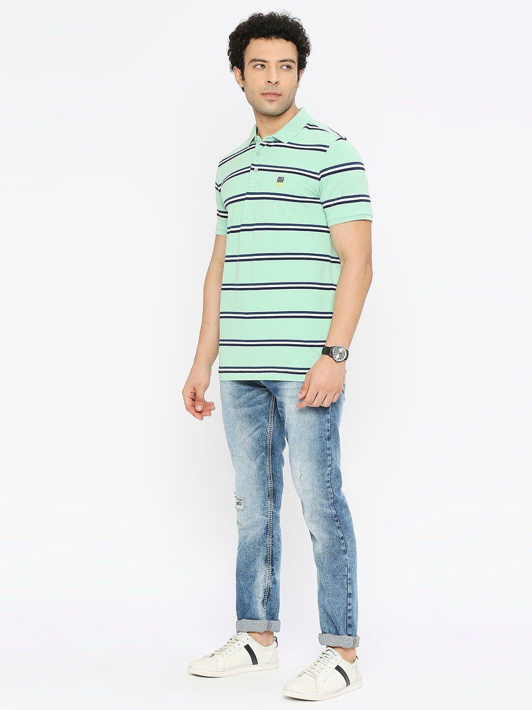 SPYKAR Striped Polo Collar Cotton T-Shirt
