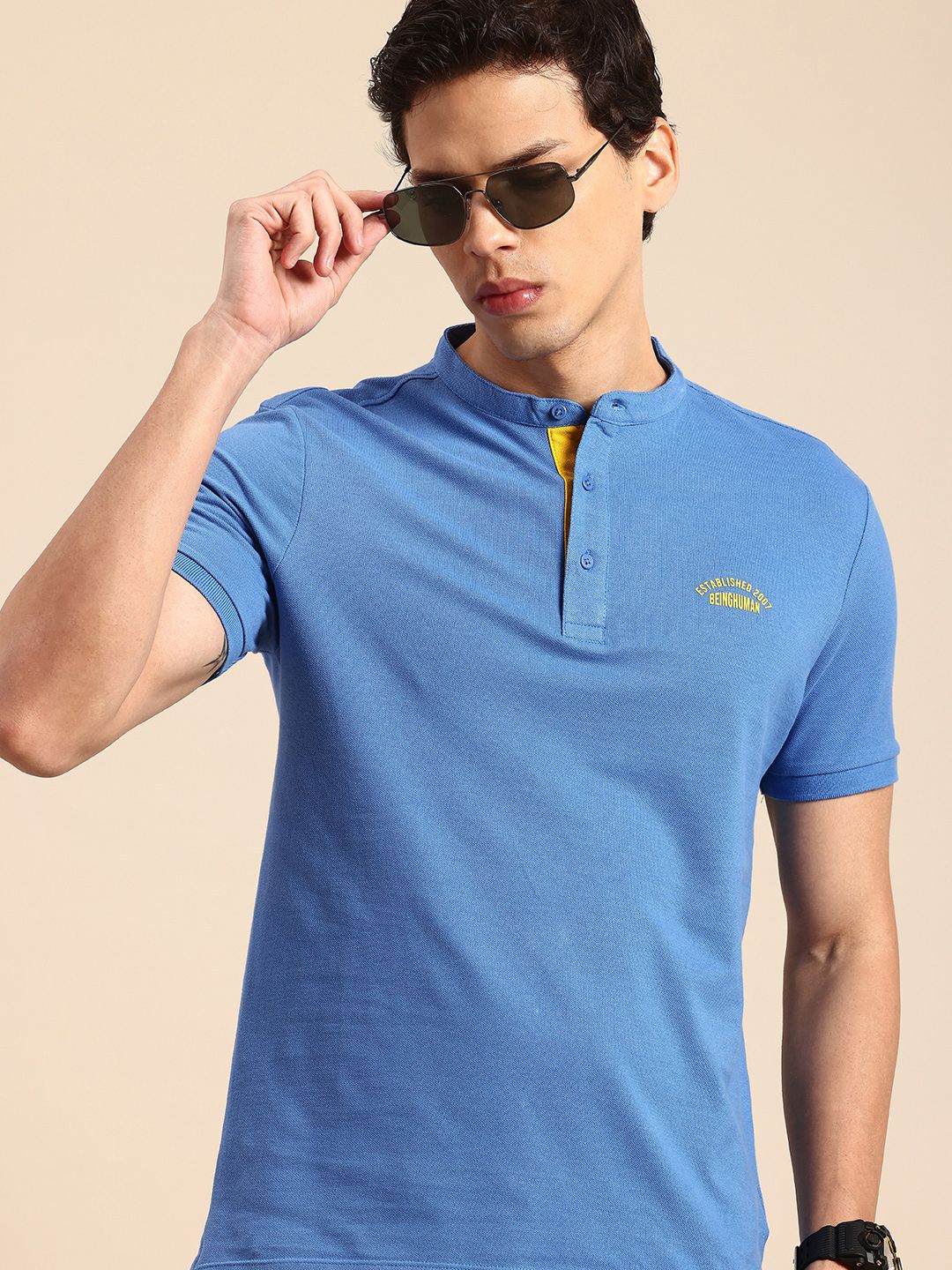 Being Human Henley Neck Pure Cotton T-shirt