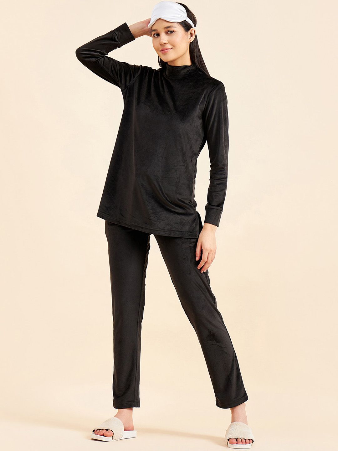 Sweet Dreams Black Mock Neck Top With Pyjamas