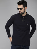 THE BEAR HOUSE Men Navy Blue Pure Cotton Solid Polo Collar Slim Fit T-shirt