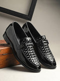 House of Pataudi Men Textured Round Toe Slip-On Formal Loafers
