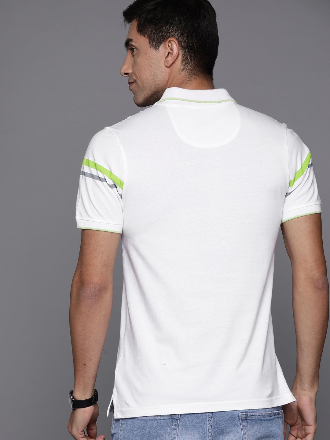 Raymond Men White & Green Printed Polo Collar T-shirt