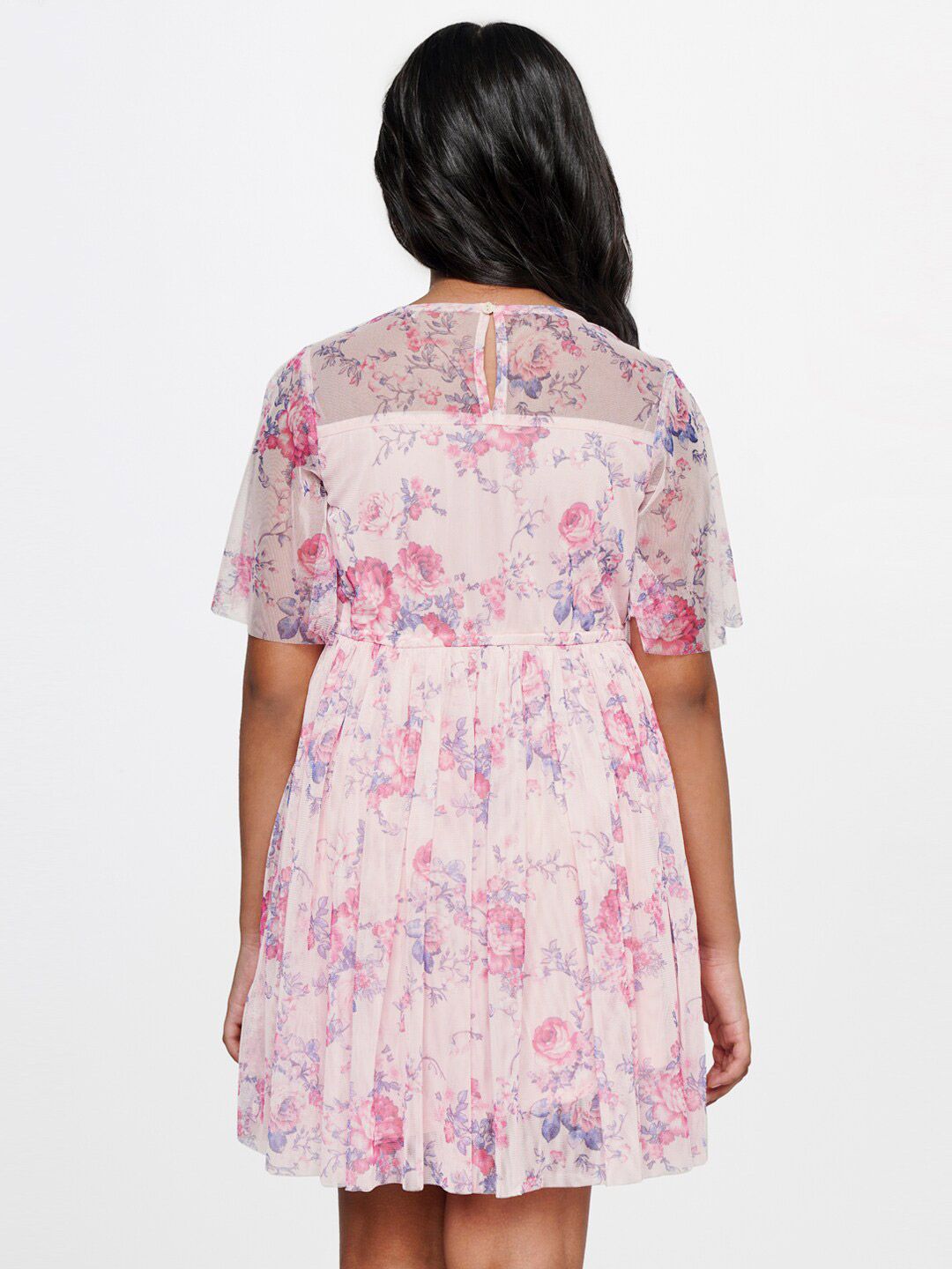 AND Girls Floral Printed Flared Sleeves Fit & Flare Dress