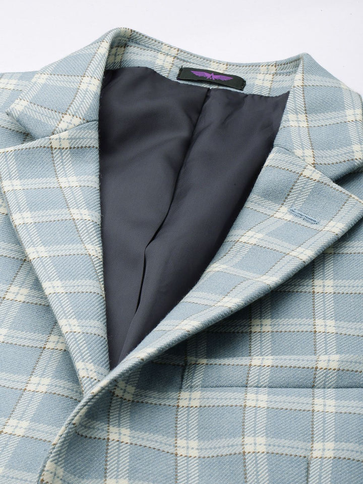 Park Avenue Notched Lapel Single Breasted Checked Slim Fit Formal Blazer
