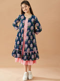 pspeaches Girls Striped A-Line Midi Cotton Dress