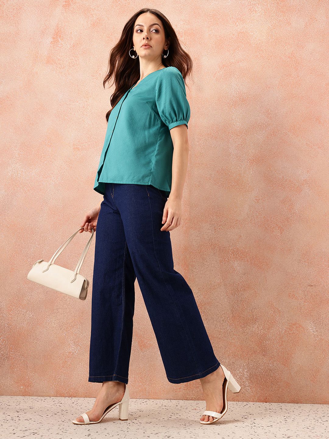 all about you Textured Puff Sleeves Top