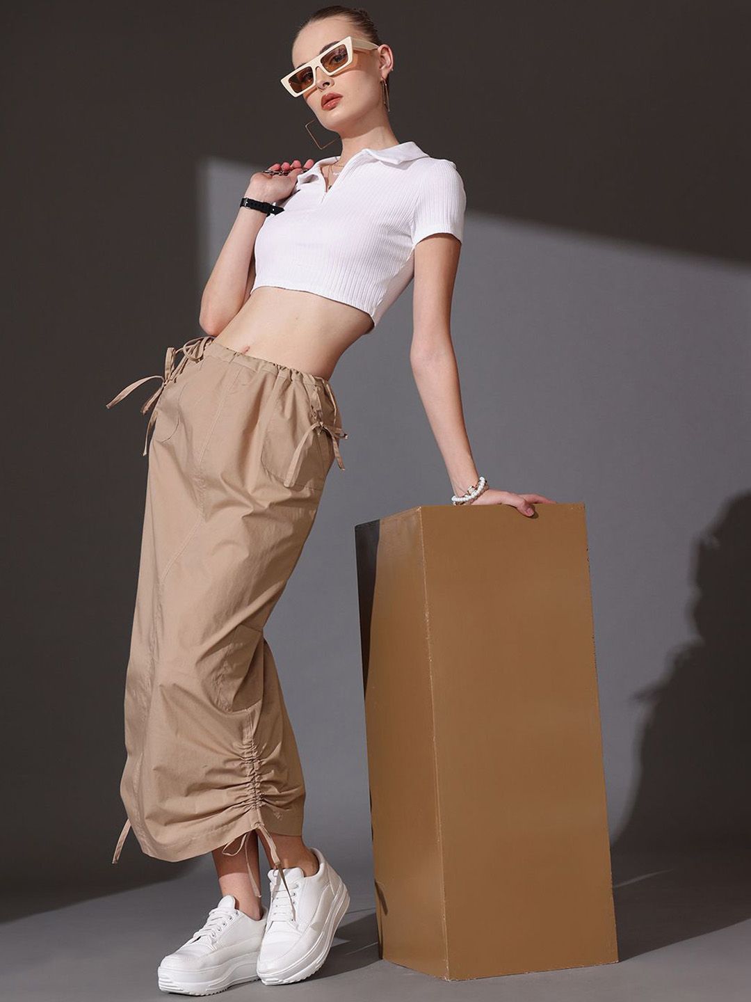 STREET 9 Solid Pure Cotton Parachute Skirt