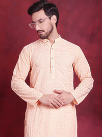 Jompers Geometric Embroidered Chikankari Band Collar Long Sleeve Collar Cotton Kurta