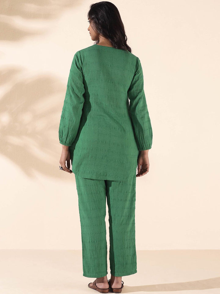 trueBrowns Malang Woven Design Pure Cotton Tunic & Trousers Co-Ords Set