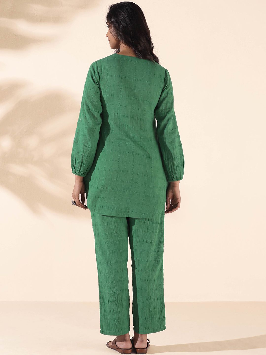 trueBrowns Malang Woven Design Pure Cotton Tunic & Trousers Co-Ords Set