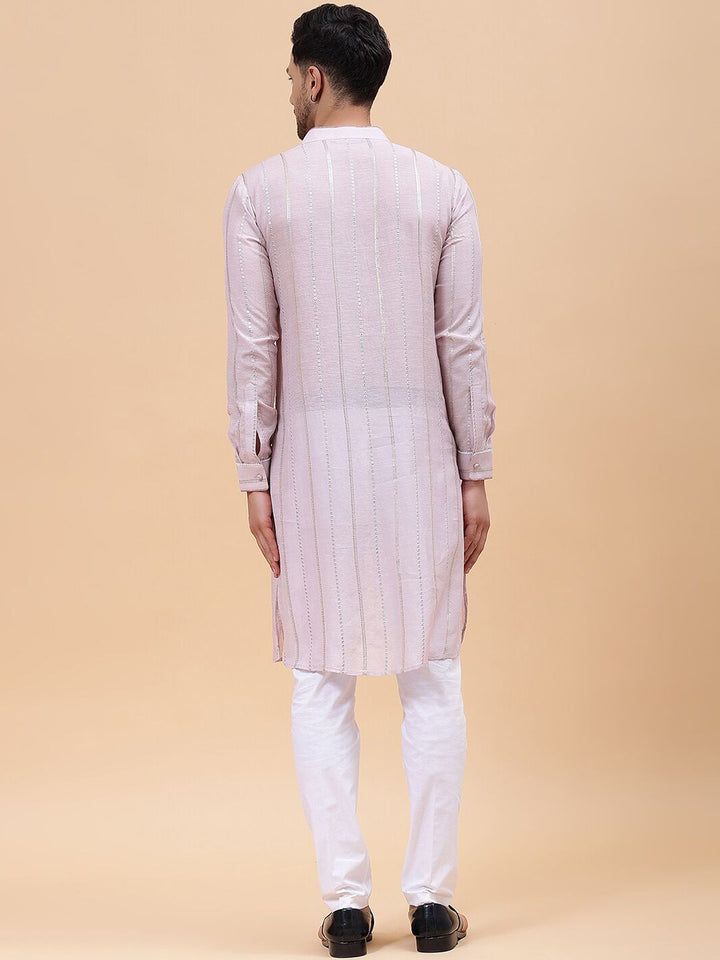 See Designs Woven Design Mandarin Collar Kurta with Pyjamas