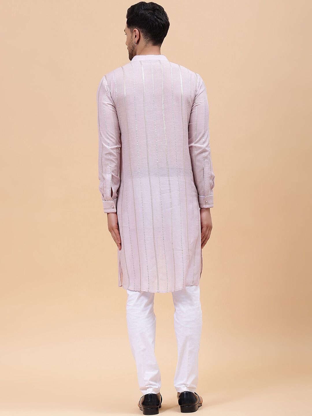 See Designs Woven Design Mandarin Collar Kurta with Pyjamas