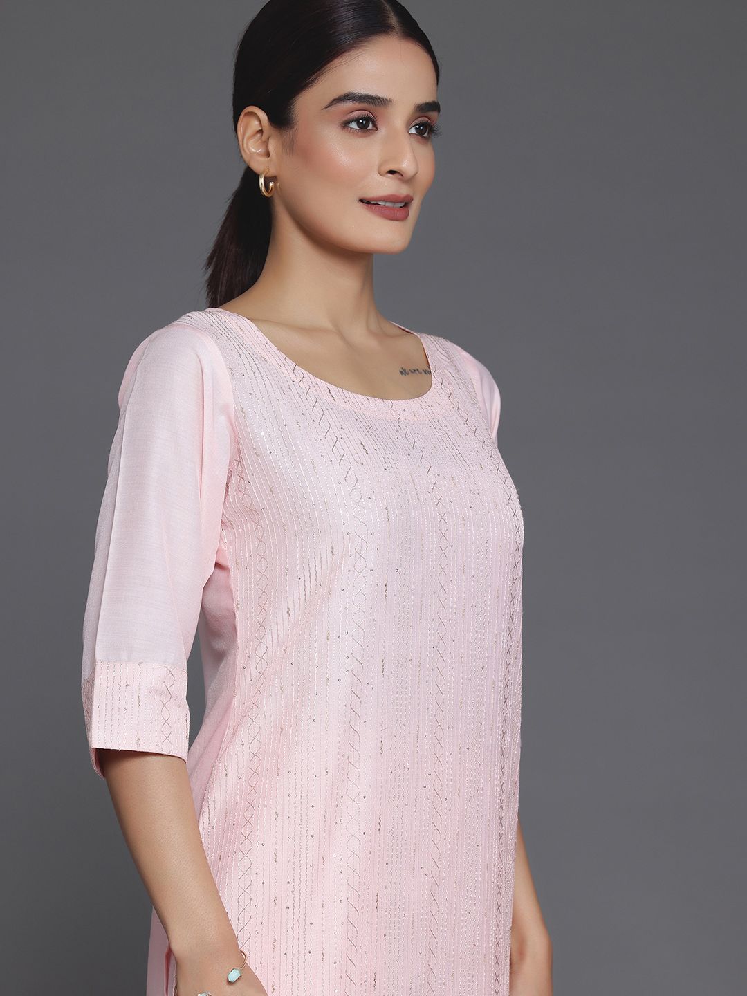 Libas Regular Sequinned Kurta with Palazzos & Dupatta