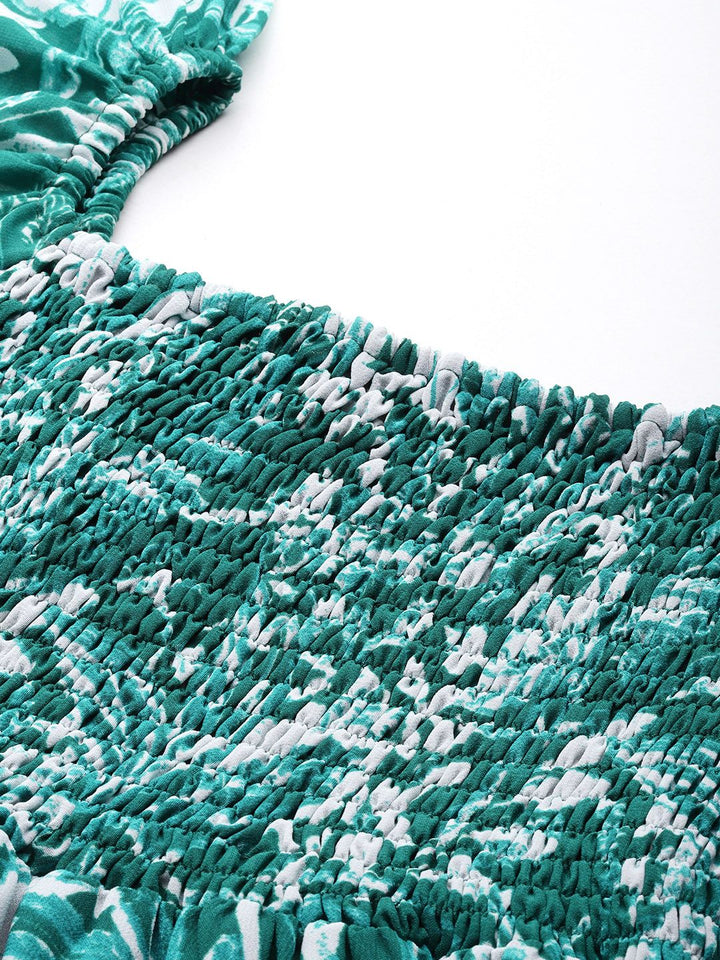 DressBerry Floral Print Puff Sleeves Smocked Tiered Maxi Dress