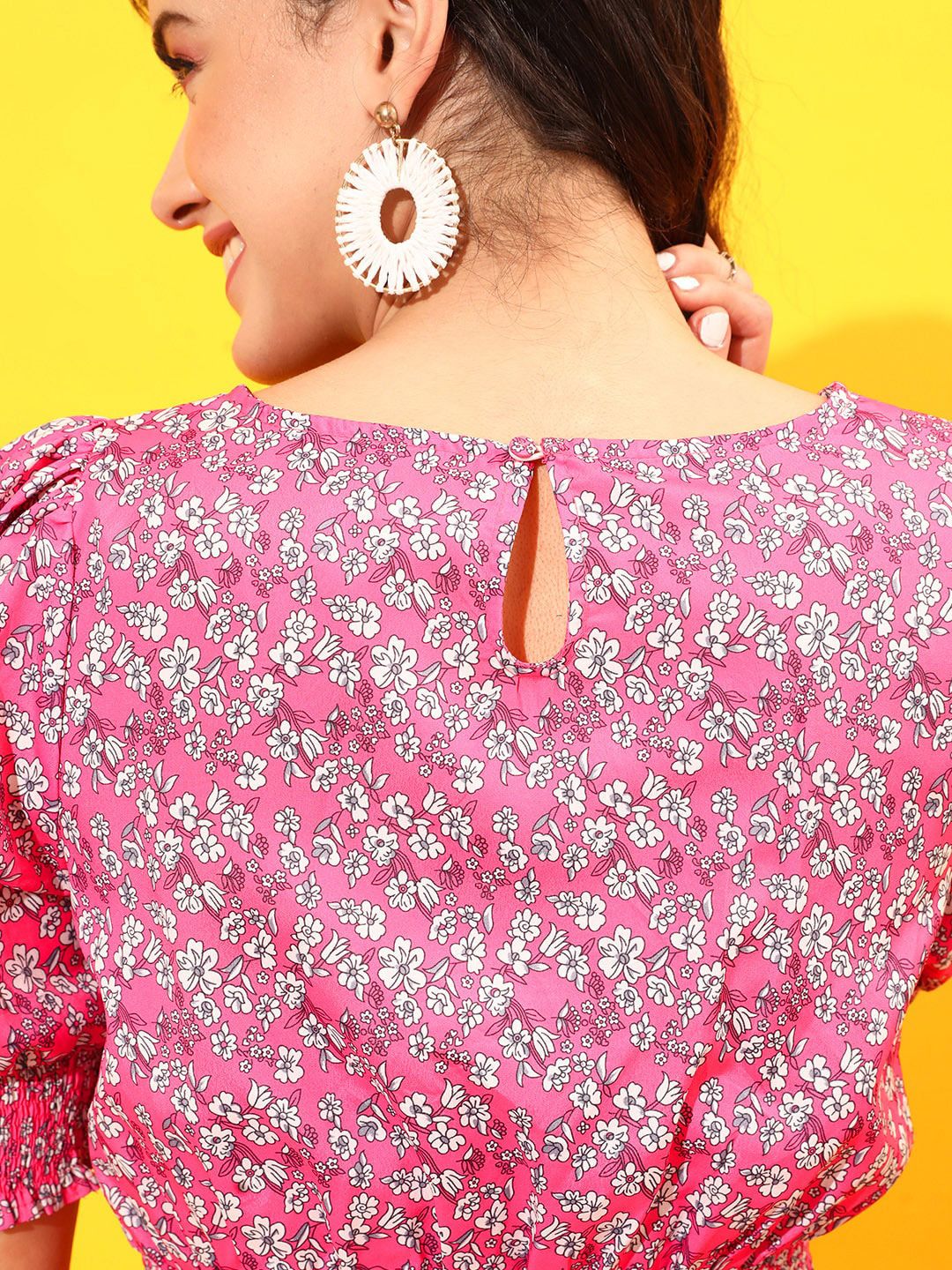 STREET 9 Floral Printed Puff Sleeves A-Line Dress