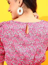 STREET 9 Floral Printed Puff Sleeves A-Line Dress