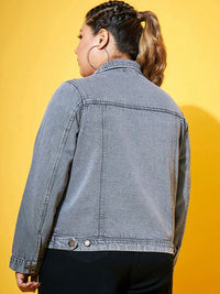 SASSAFRAS Curve Plus Size Washed Denim Jacket