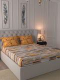 URBAN SPACE Striped 144 TC Cotton Fitted King Bedsheet with 2 Pillow Covers