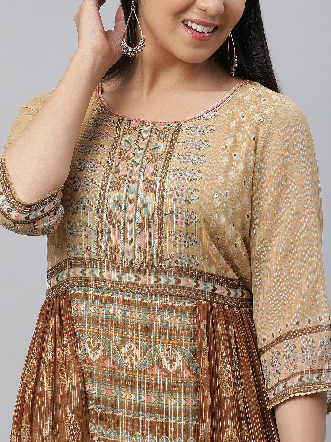 AURELIA Ethnic Motifs Printed Gathered Detail Georgette Maxi Dress