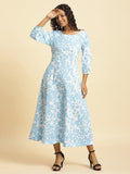 W Floral Printed Cotton A Line Midi Dress