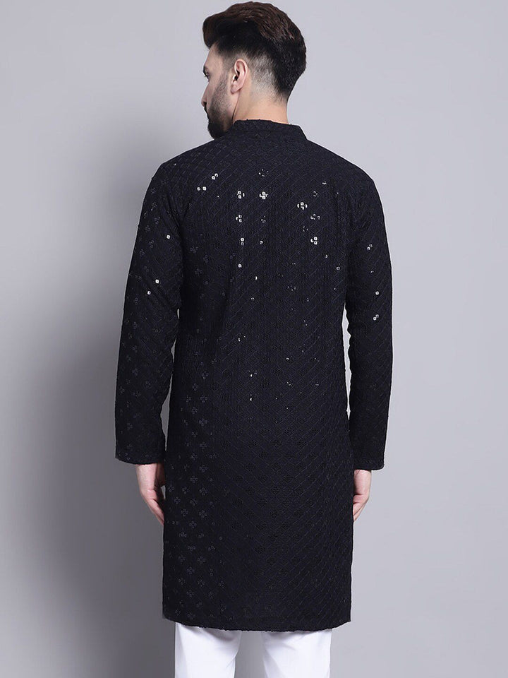SOJANYA Embellished Mandarin Collar Sequinned Pure Cotton Kurta