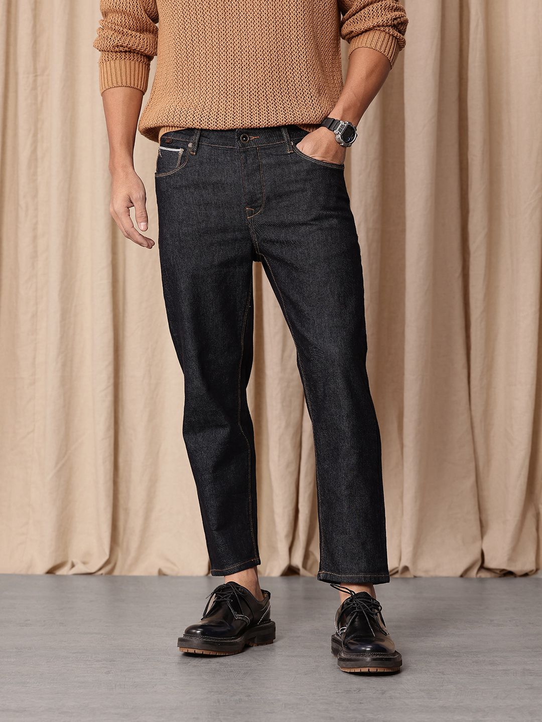 Mr Bowerbird Men Tapered Fit Mid-Rise Cropped Stretchable Jeans