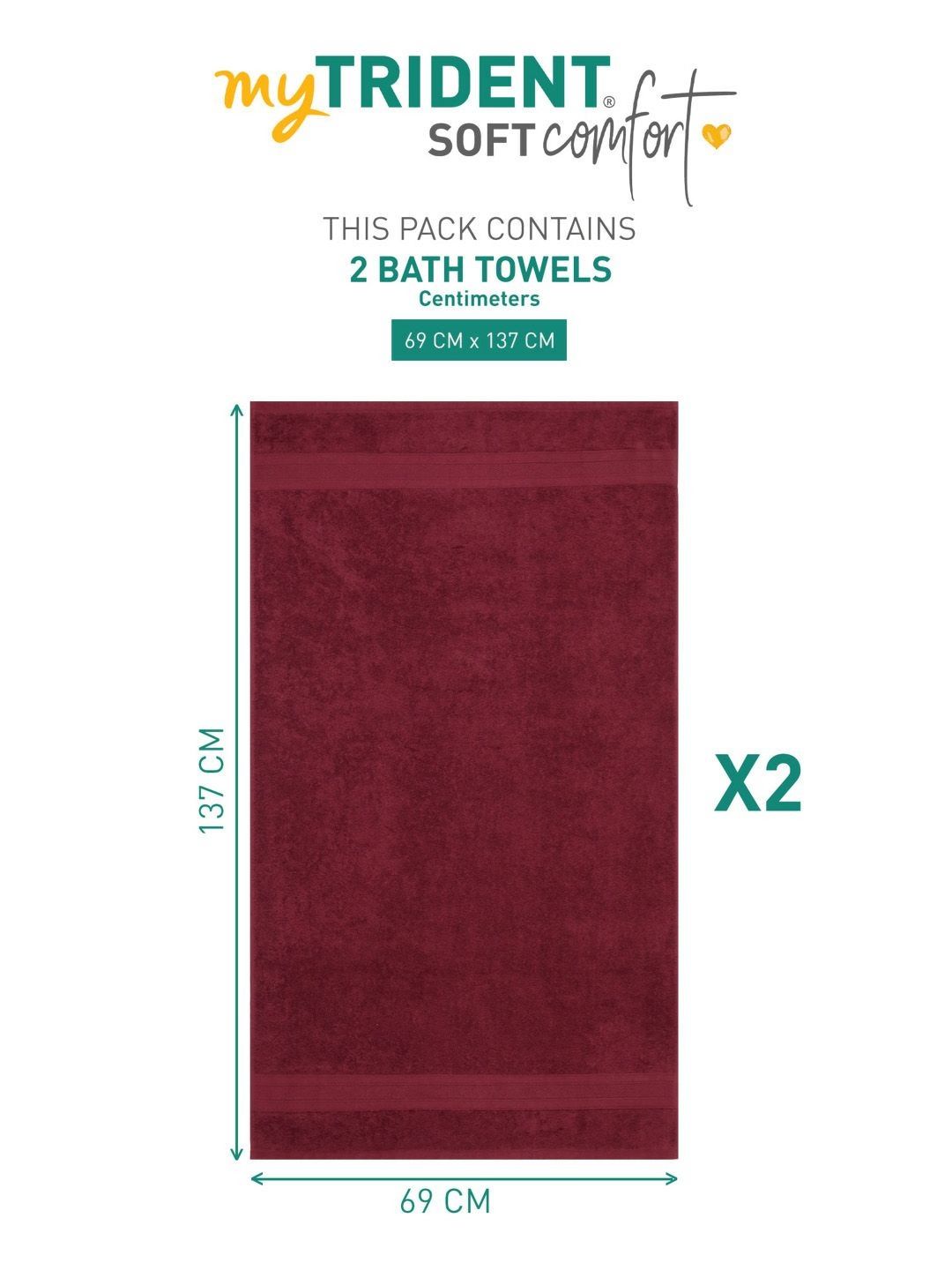 MYTRIDENT Maroon 2 Pieces Cotton 500 GSM Bath Towel