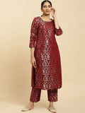 W Festive Floral Print Rayon Kurta With Straight Pant