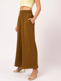 DressBerry Women Urban Blend Smocked Flared Fit Trousers