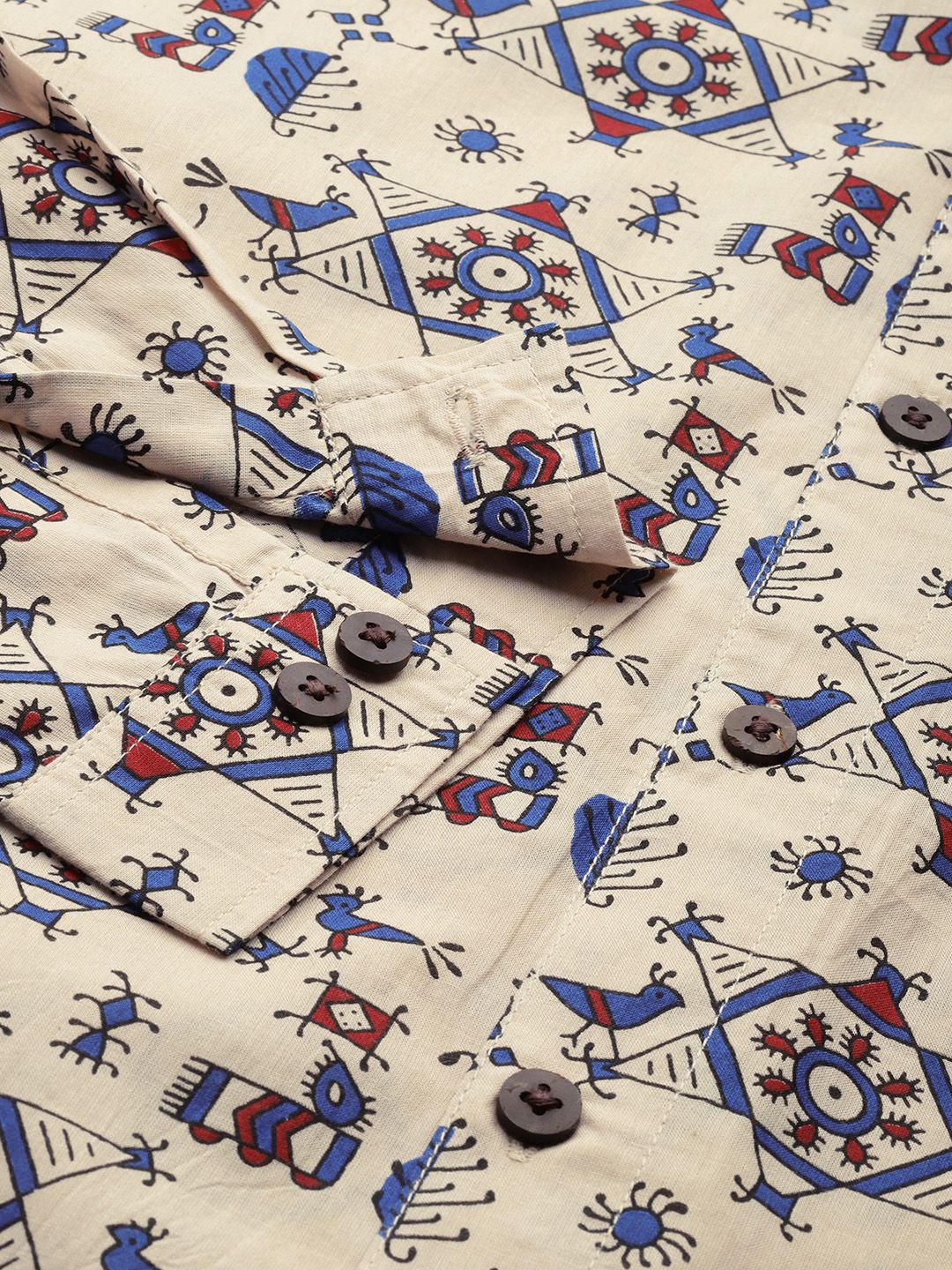 Anouk Men Off White Aztec Print Pure Cotton Casual Shirt