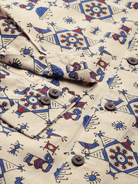 Anouk Men Off White Aztec Print Pure Cotton Casual Shirt