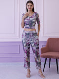 Athena Grey Embellished V-Neck Top With Trousers