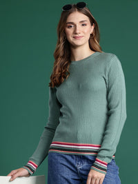 DressBerry Striped Hem Ribbed Pullover