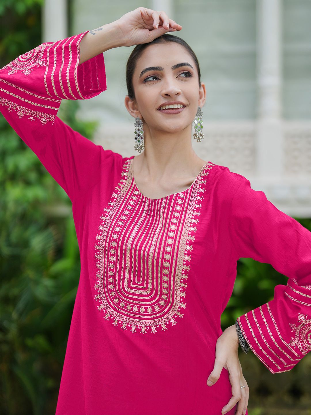 Indo Era Women Ethnic Motifs Embroidered Regular Sequinned Kurta with Trousers