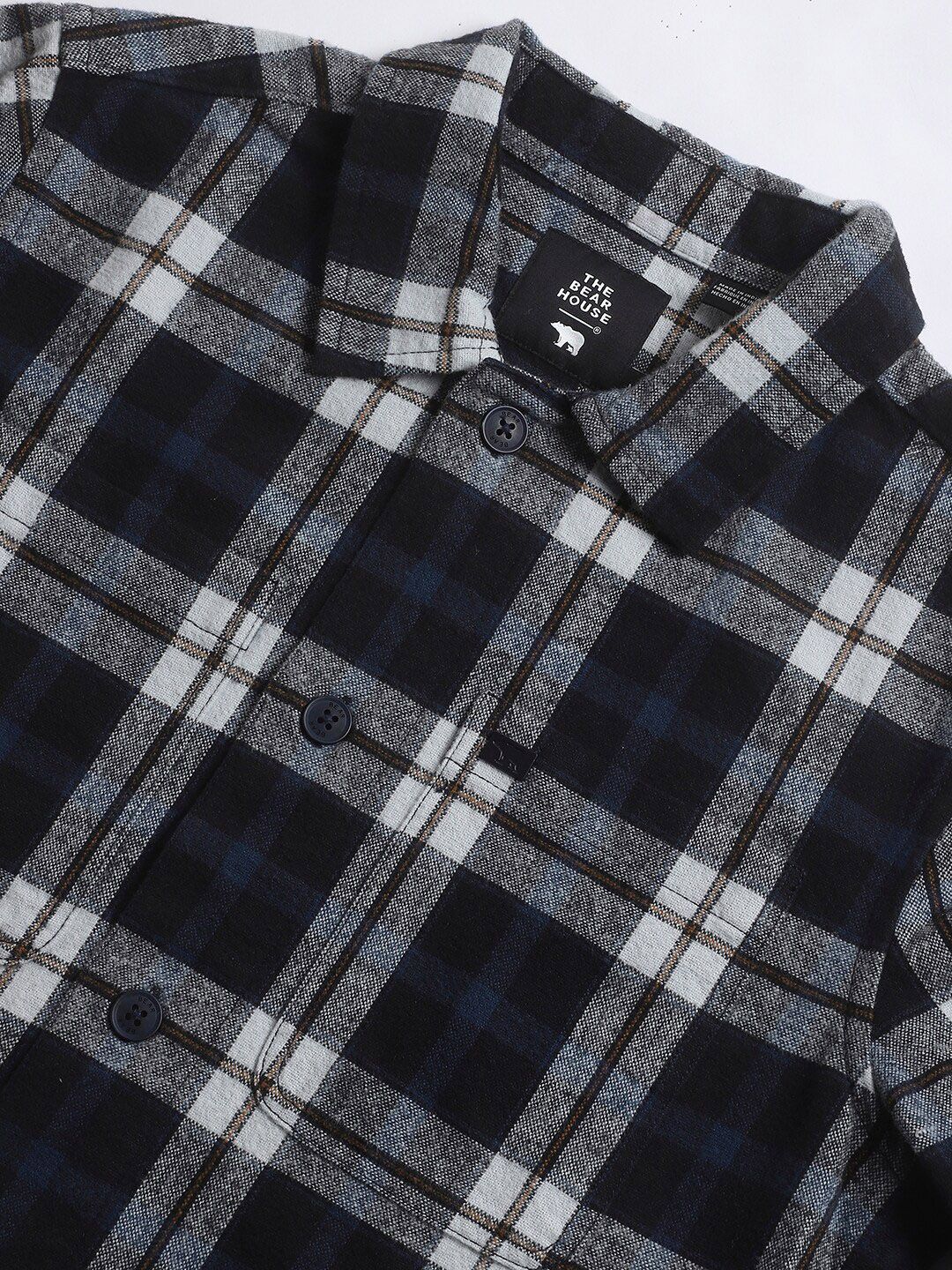 THE BEAR HOUSE Men Checked Regular Fit Heavy Flannel Pure Cotton Shacket