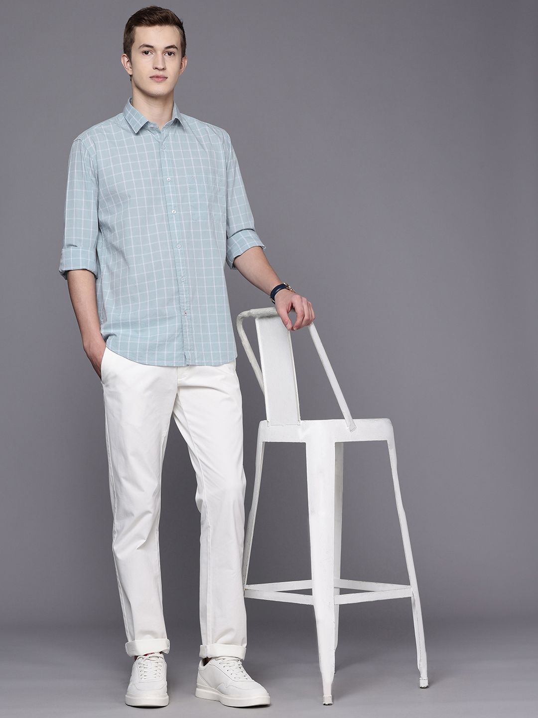 Raymond Pure Cotton Slim Fit Checked Casual Shirt