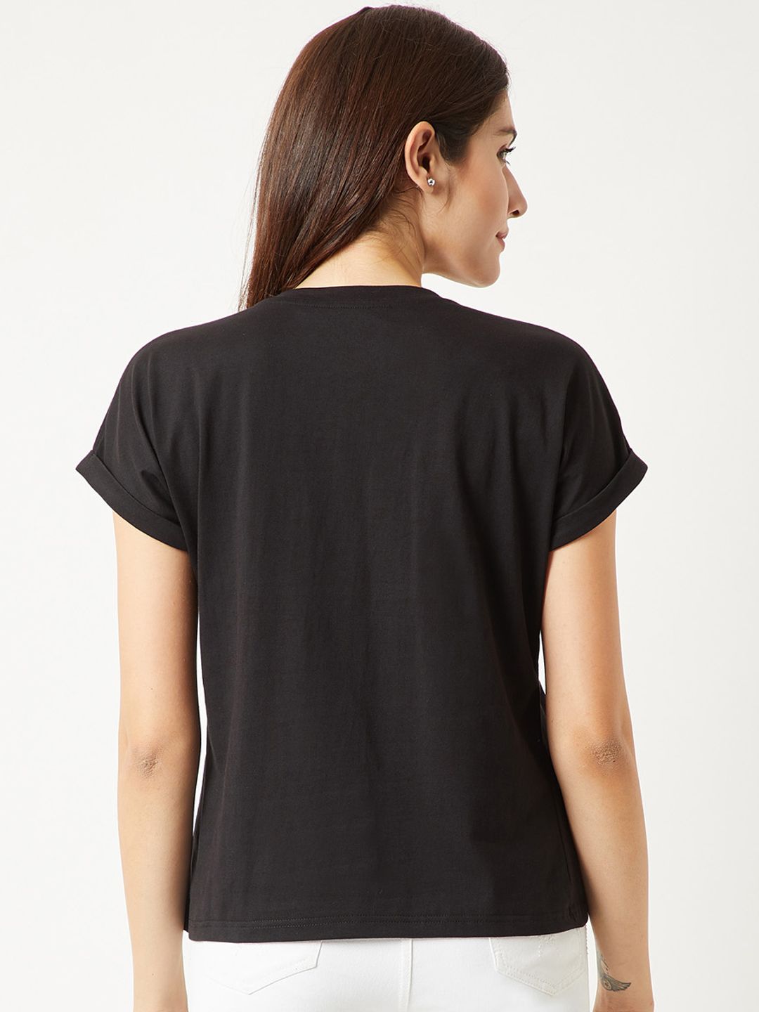 Miss Chase Women Black Solid Round Neck T-shirt