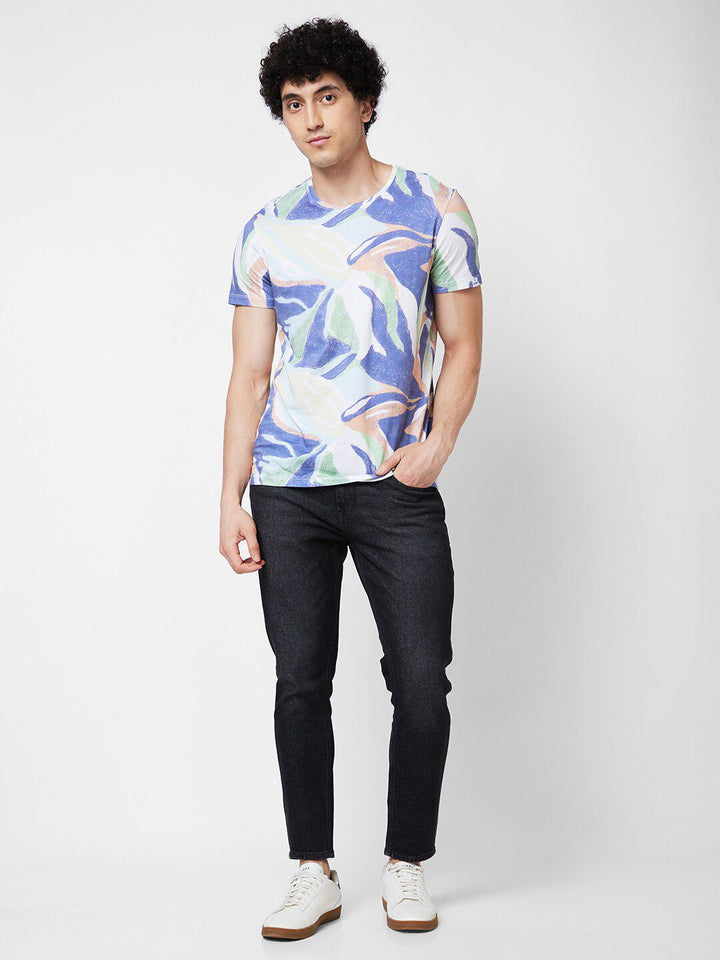 SPYKAR Round Neck Short Sleeves Printed Slim Fit Cotton T-shirt