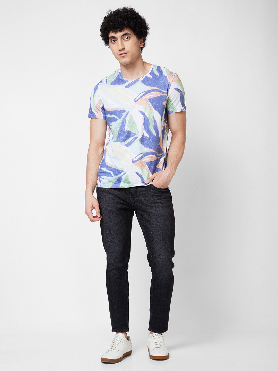 SPYKAR Round Neck Short Sleeves Printed Slim Fit Cotton T-shirt