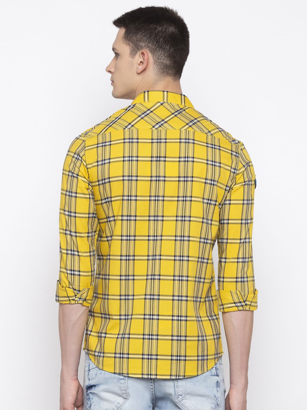 SPYKAR Men Yellow & Black Slim Fit Checked Casual Shirt