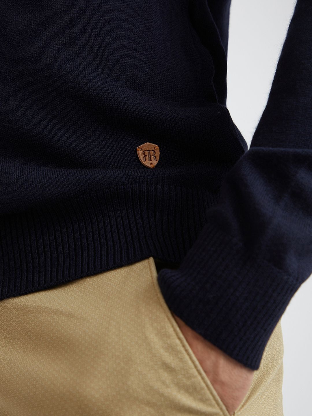 Raymond Men Navy Blue Solid Cable Knit Pullover